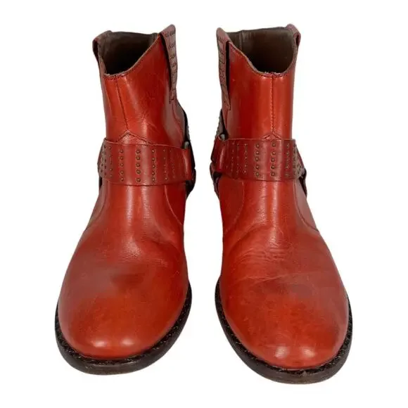 Kork-Ease Katie Red Studded Leather Ankle Booties 8 Western Harness Moto Boho - Picture 2 of 12